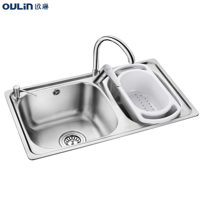 欧琳oulin 双槽水槽套餐OLWG73430+OL-8100龙头(含果蔬篮)
