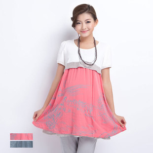 October Mummy maternity dresses pregnant women skirt women summer yarn-dyed cotton shirt