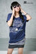 韩国SZ1042休闲时尚印字T 条纹长背心 短裙 3件套