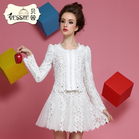 BESSIE贝茜2014春装新款 原创荷叶边镂空绣