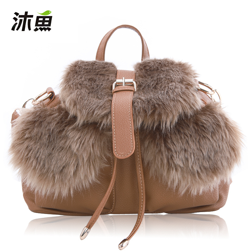 潮毛毛绒单肩手提斜挎...