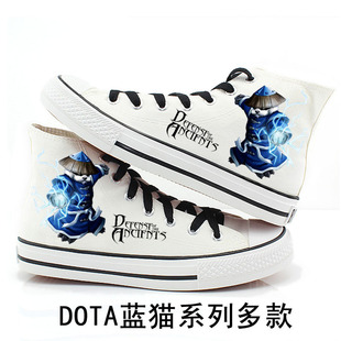  YOVCA高帮帆布鞋魔兽DOTA男式休闲鞋蓝猫风暴之灵韩版潮流手绘鞋