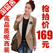 中长款韩版小西装修身女款2012春装新款 毛呢双排扣小西服外套女