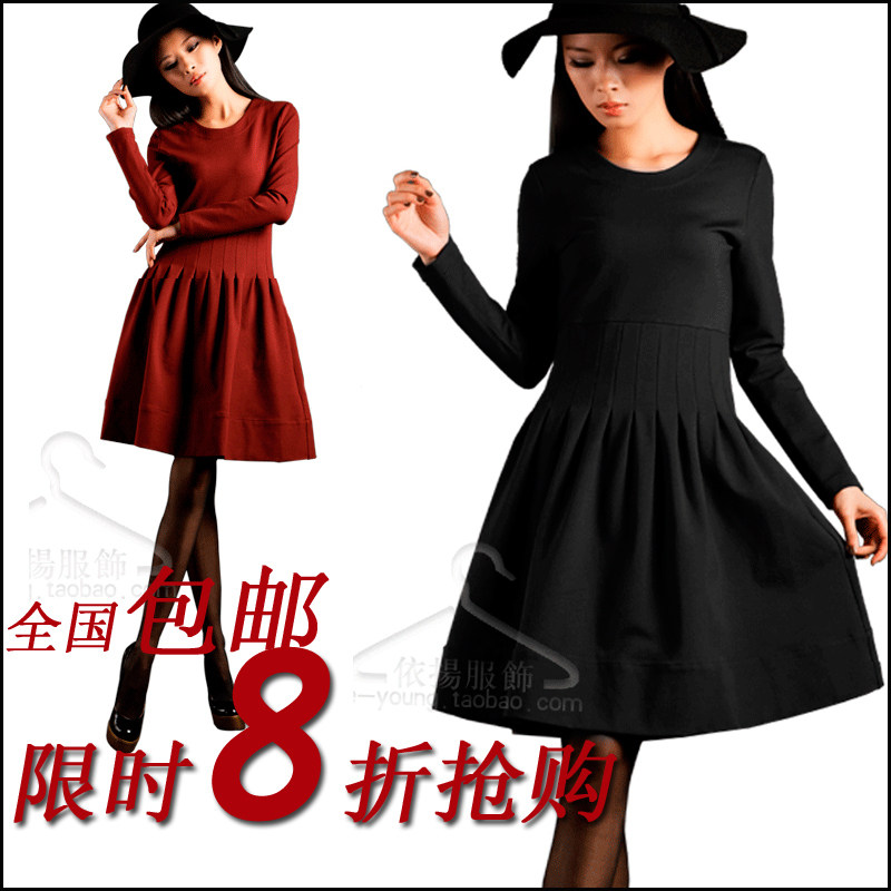 2012新款春装夏季欧美女装大码收腰显瘦复古时尚打底针织连衣裙子