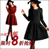 2012新款春装夏季欧美女装大码收腰显瘦复古时尚打底针织<span class=H>连衣裙</span>子