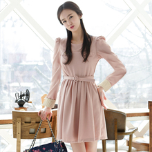 styleonme 2012春装新款韩版女装 甜美泡泡袖红色波点连衣裙裙子