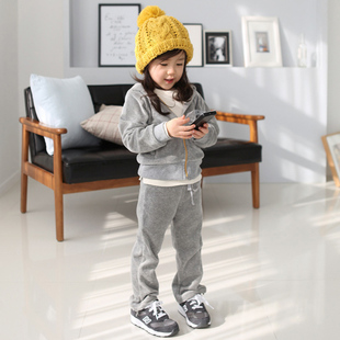  儿童春秋新款天鹅绒运动休闲连帽卫衣套装运动服/0294