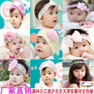 韩国新款超萌玫瑰花朵蕾丝女宝宝发带婴儿童发饰发圈拍照公主头饰