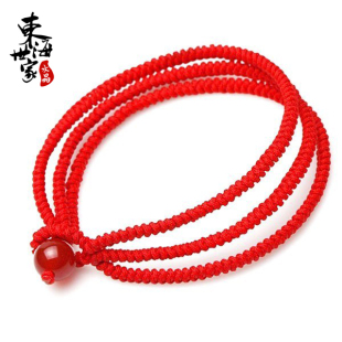  东海世家 本命年红绳手链红玛瑙 黑曜石手链 三生绳金刚结男女款