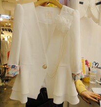 韩国进口 正品代购 2012春夏新款侧肩花链条碎花挽袖修身西装外套