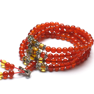  淘金币 开光 蛇年吉祥物 正品天然红玛瑙佛珠手链 男女助运物