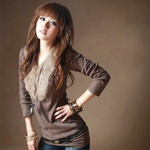2012新款春装新款冬装韩版女装毛领时尚长袖修身中长款打底衫T恤