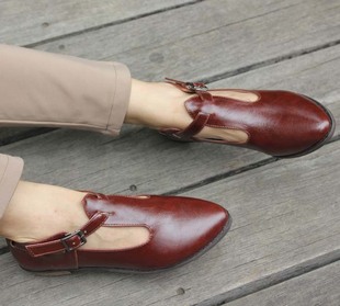  欧美英伦复古学院风秋季新款尖头平跟平底鞋森女系纯色小皮鞋单鞋