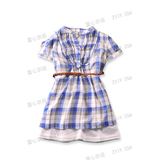 秒杀 ZARA 蓝白格<span class=H>连衣裙</span> 送腰带 2-14岁 偏小 可<span class=H>批发</span>
