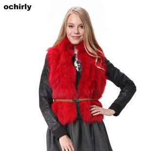6.2折包邮正品ochirly欧时力<em>红</em>皮草狐狸毛<em>马甲</em>