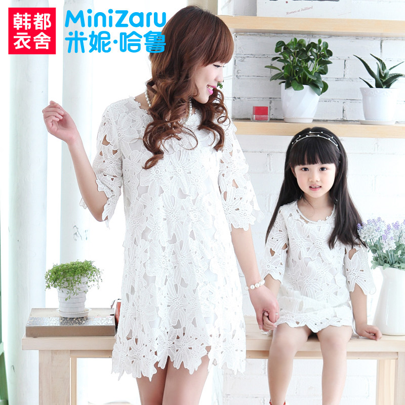 【聚】米妮哈鲁童装2014夏装新款亲子装韩版蕾丝连衣裙XF4051徍