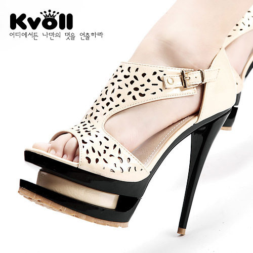 Kvoll patent leather cutout platform high heel Sandals 
