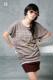 韩版SHEZ超值3件套（印图外衫 条纹长T恤 罗纹短裙）