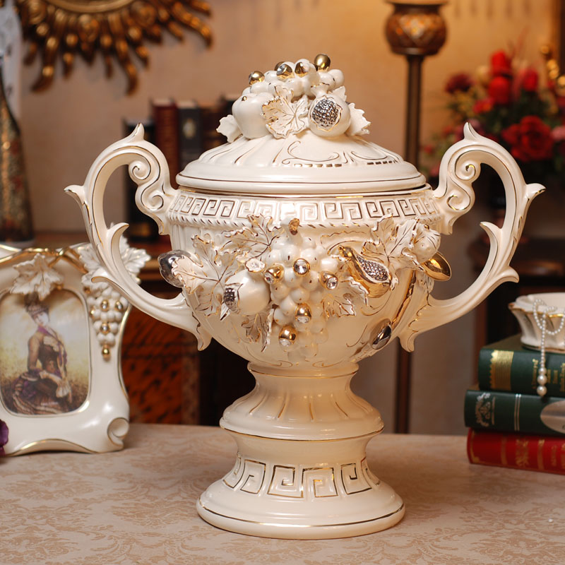 英伦欧堡 欧式奢华精美葡萄镶钻陶瓷储物罐 收纳罐 家居饰品摆件