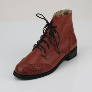  包邮潮流新款单靴 春秋欧美平底马丁靴 女式擦色布洛克短靴子