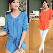 Long section of the same section of the 2012 spring new Lin Jun Korean Wawa Shan Xia shirt ladies chiffon shirt HY6821