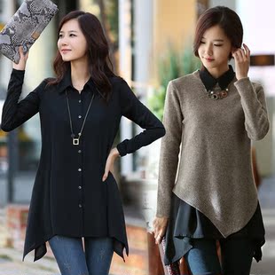  秋冬新款品韩版女装百搭打底衫衣女士长袖 蕾丝衬衣 雪纺衬衫