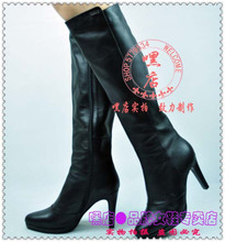 2010百丽新款 黑色牛皮细高跟女长靴 3IC92 尖头防水台热卖高筒靴