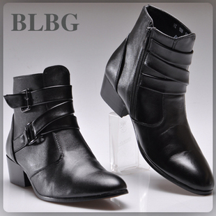  冬季新款韩版男式靴子英伦休闲鞋子棉鞋短靴男士皮靴尖头牛仔靴子