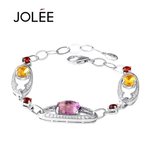  JOLEE正品 纯天然紫水晶手链 女 石榴石黄水晶手链 时尚饰品
