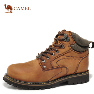  camel/骆驼正品男鞋高帮皮靴皮毛一体保暖户外马丁靴11107157-3