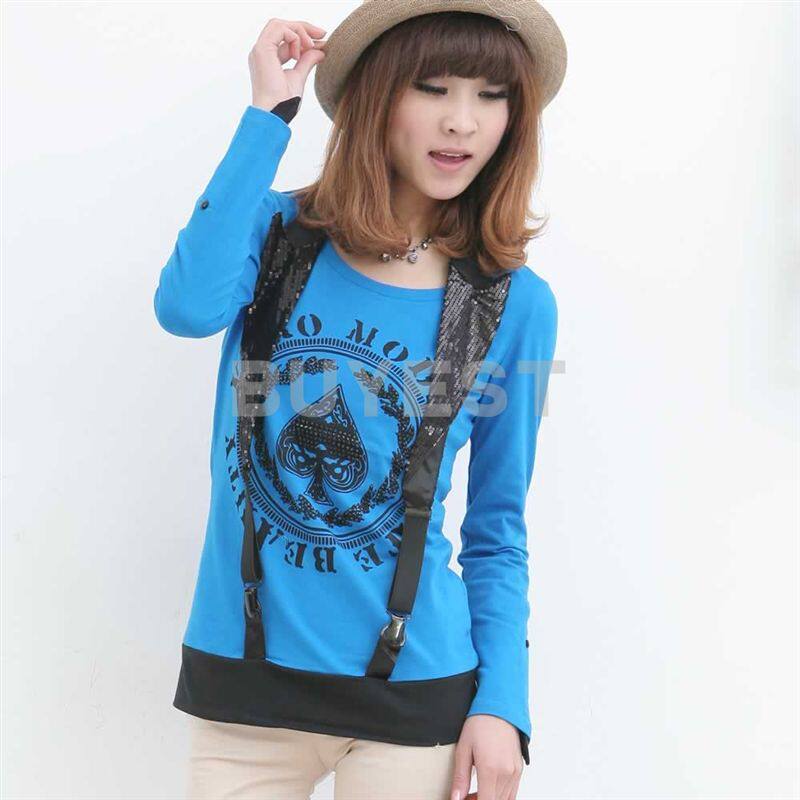 新款[<span class=H>ON</span><span class=H>LY</span> SZ]2012秋装新款 马夹长袖T恤两件套女装正品 蓝黄紫