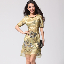 新娘装,旗袍网,淘宝网旗袍-2012春装新款特大码女装外贸欧美大牌原单欧根纱真丝 旗袍 连衣裙子