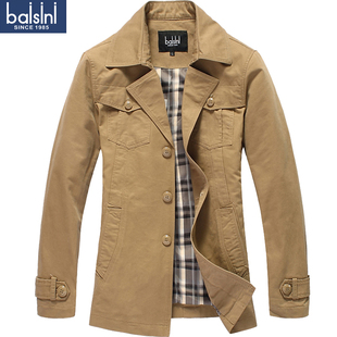  春秋男装外套 男士时尚休闲水洗纯棉中长款翻领单排扣夹克男