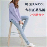 韩国正品2012春夏新品牛仔裤/铅笔裤小脚裤/淡蓝色 女浅色弹力