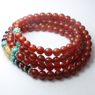  天然红玛瑙手链六字真言佛珠6mm 男女款 旺运平安
