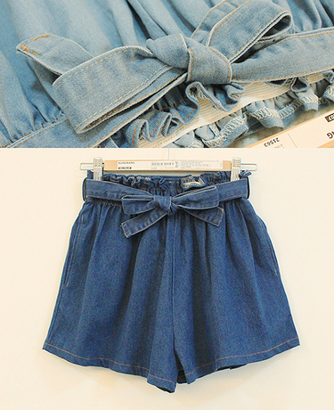 趴妹之歌.14年春夏 牛仔裙摆<em>蝴蝶</em>结系带半身裤