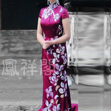 凤祥阁/结婚旗袍改良时尚手绘拖尾礼服婚宴敬酒礼服长旗袍/紫雅