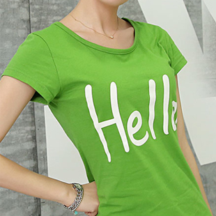 韩国新款夏季纯棉大码修身印花清新短袖女士T恤女装韩版体恤显瘦