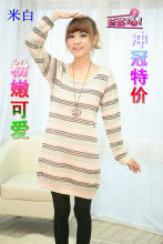 2012春装 新款女装 韩版时尚三彩打底衫 长袖低领宽松大码 毛衣