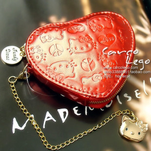 2011圣诞新款HELLOKITTYILOVEYOU爱心零钱包硬币袋带镀金吊缀