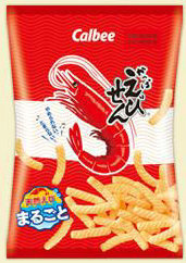  日本进口零食 卡乐比 膨化虾条 虾味米条 根根香脆 虾的鲜味 90g