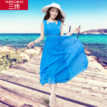 三纬2019夏季新款纯色时尚真丝连衣裙 桑蚕丝长裙沙滩裙图片