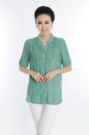 中老年女装夏装短袖 加肥加大大码半袖衬衫 棉