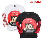 韩版长袖T恤亲子装 秋装假两件插肩 ATOM图案亲子装 母子装