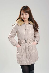 逅约 清仓包邮 2010冬 韩版OL女 腰带带帽毛领 棉衣棉服外套