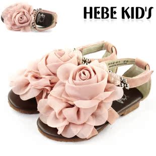  台湾HEBE女童凉鞋新款 蕾丝花朵韩版公主鞋中小儿童凉鞋 真皮