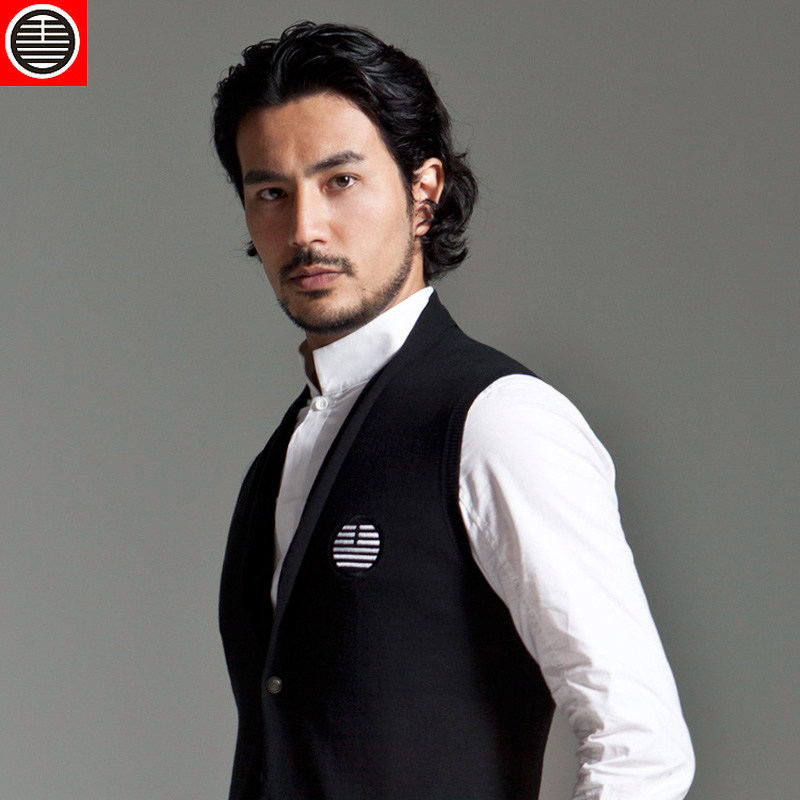 花笙记中国风马卦<em>马甲男</em>中式V领<em>针织</em>背心<em>开衫</em>