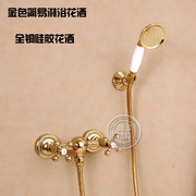 铜仿古淋浴龙头复古欧式淋浴水龙头套装金色，简易花洒双控入墙式