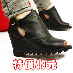  新款欧美休闲厚底OL高跟鞋罗马鞋坡跟凉鞋鱼嘴女鞋清仓
