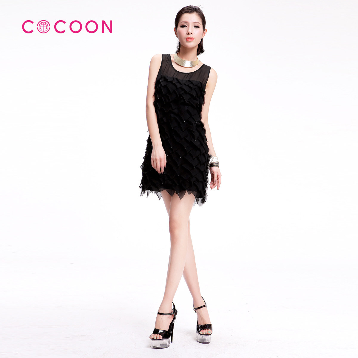 COCOON可可尼2012新品鱼鳞雪纺<span class=H>连衣裙</span>302102015原价1399